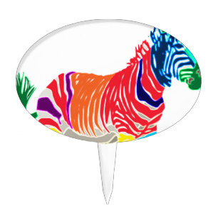 Rainbow Zebra Animals Monogrammed Pattern Party Cake Topper