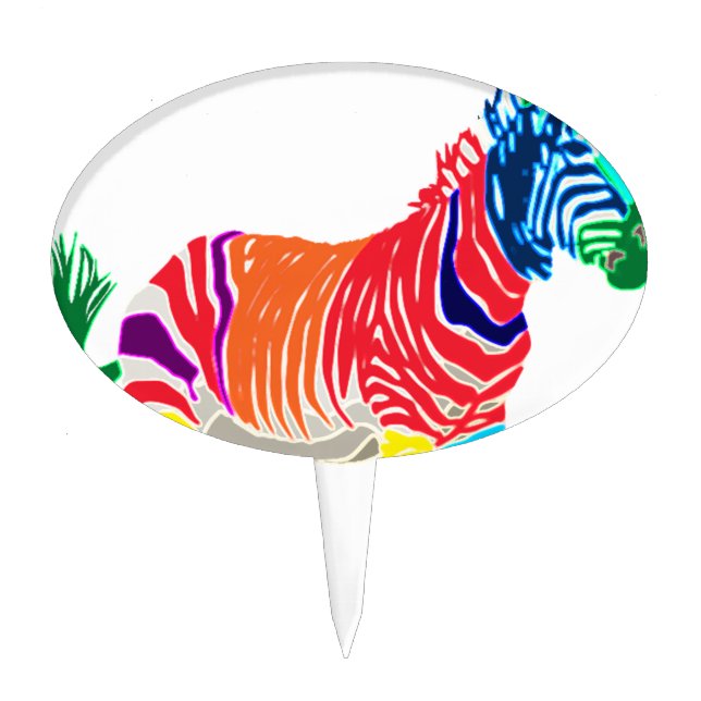 Rainbow Zebra Animals Monogrammed Pattern Party Cake Topper (Front)