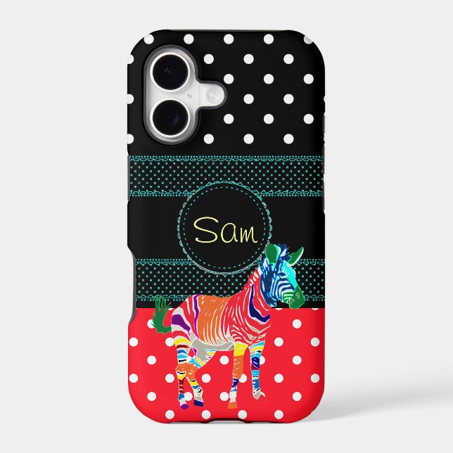Rainbow Zebra Animals Monogrammed Pattern Party Iphone Case (Back)
