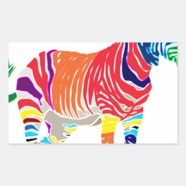 Rainbow Zebra Animals Monogrammed Pattern Party Rectangular Sticker (Front)
