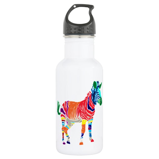 Rainbow Zebra Animals Monogrammed Pattern Party Water Bottle (Front)