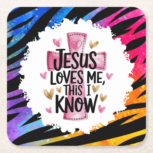  Rainbow Zebra Cross Christian Square Paper Coaster (Front)