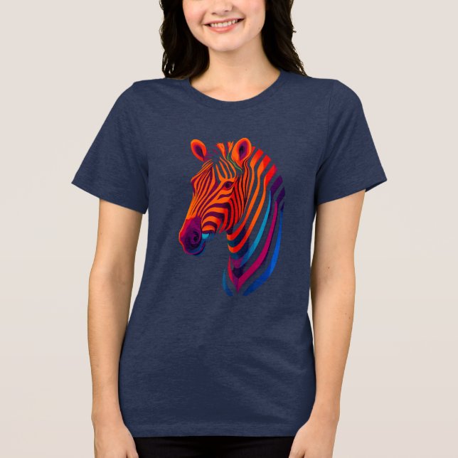 Rainbow Zebra Head – Surreal Neon Animal Tri-Blend Shirt (Front)