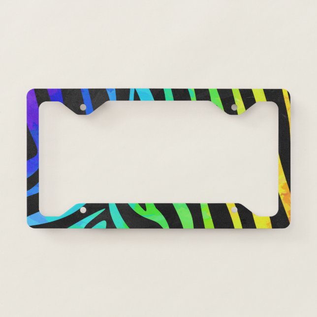 Rainbow Zebra painted pattern License Plate Frame (Front)