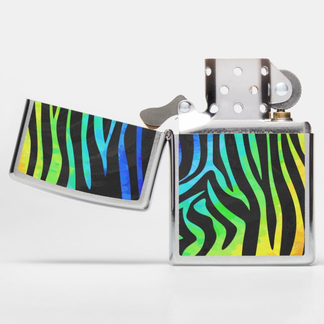 Rainbow Zebra painted pattern Zippo Lighter (Opened)