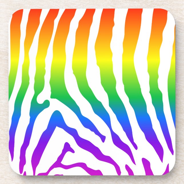 Rainbow Zebra Pattern Beverage Coaster (Front)