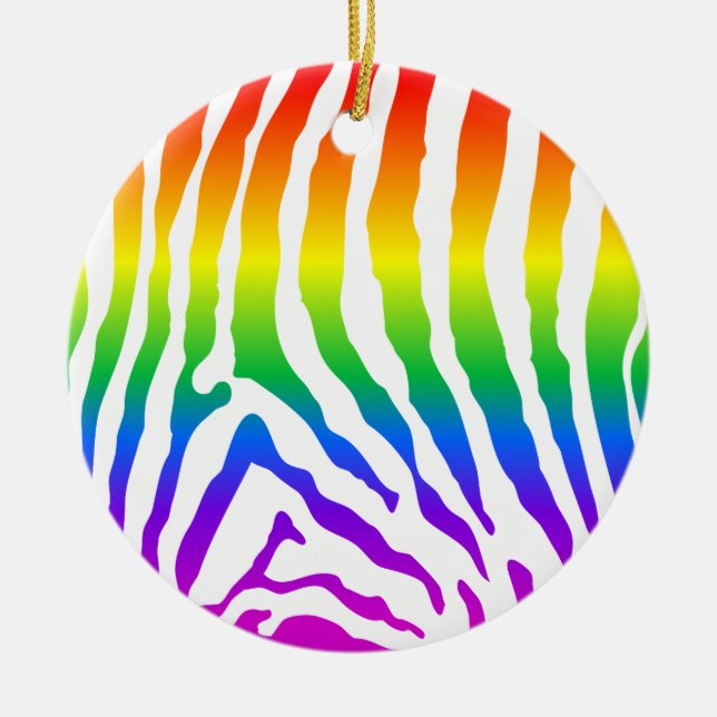 Rainbow Zebra Pattern Ceramic Ornament (Front)