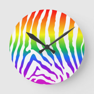 Rainbow Zebra Pattern Round Clock