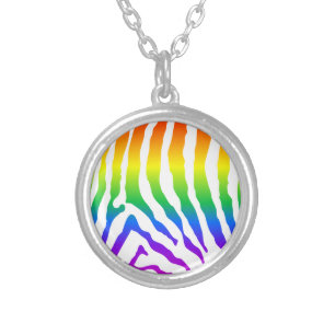 Rainbow Zebra Pattern Silver Plated Necklace