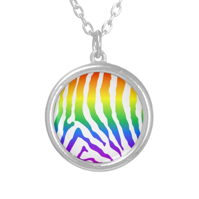 Rainbow Zebra Pattern Silver Plated Necklace (Front)