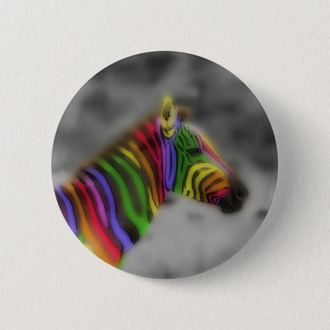 Rainbow Zebra Pinback Button (Front)