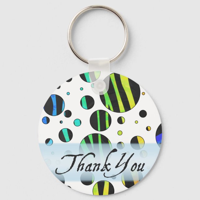 Rainbow Zebra Polka Dot Pattern Thank You Keychain (Front)