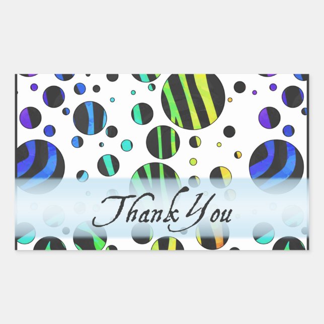 Rainbow Zebra Polka Dot Pattern Thank You Rectangular Sticker (Front)