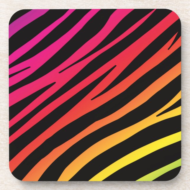 Rainbow zebra print  beverage coaster (Front)