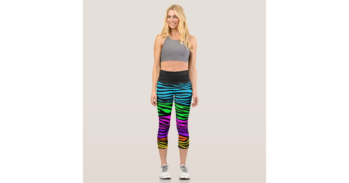 Rainbow Zebra Print Capri Leggings