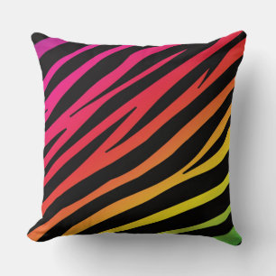 Rainbow zebra print multi color throw pillow