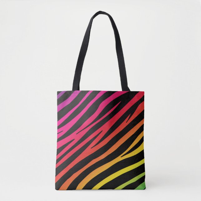Rainbow zebra print multi color  tote bag (Front)