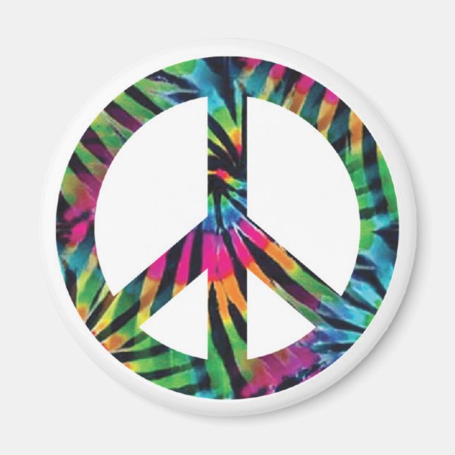 Rainbow Zebra Print Tie Dye Peace Sign Magnet (Front)