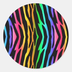 Rainbow Zebra Safari Animal Print Classic Round Sticker