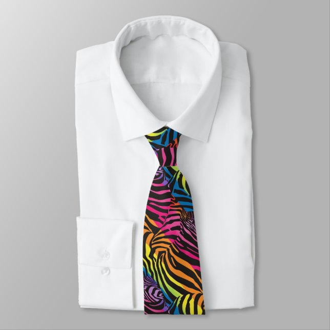 Rainbow Zebra Stipes Neck Tie (Tied)