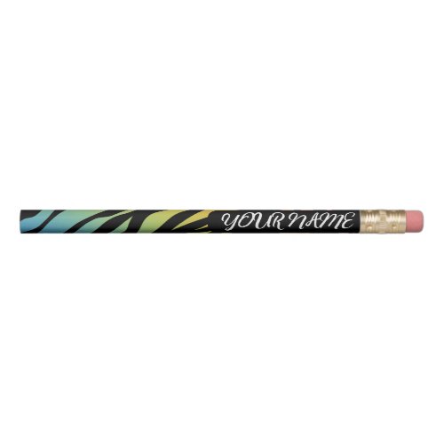 Rainbow Zebra Stripes Custom Name on Black Pencil
