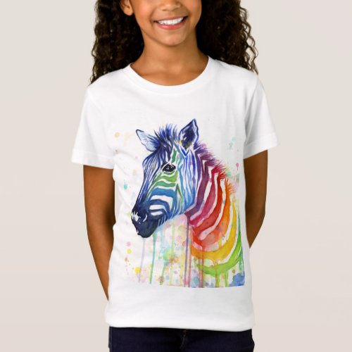 Rainbow Zebra Watercolor Kids Shirt