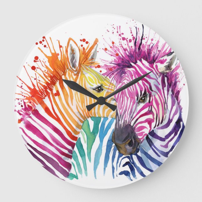 Rainbow zebra, watercolor wild illustration. large clock (Front)