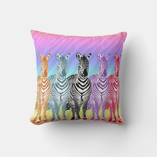 Rainbow Zebras Throw Pillow (Front)