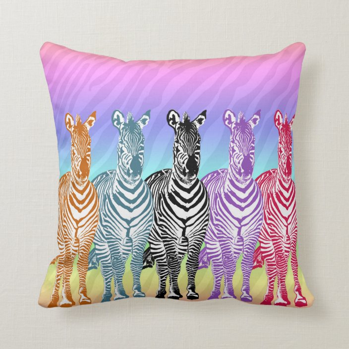 Rainbow Zebras Throw Pillow