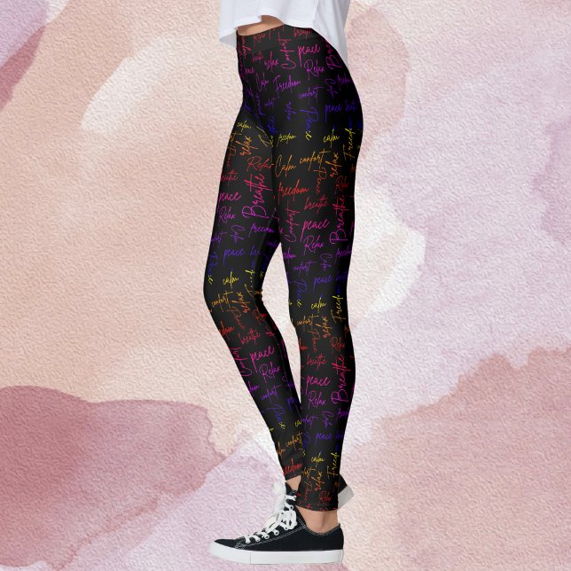 Rainbow Zen Colorful Yoga Meditation Words Leggings (Creator Uploaded)