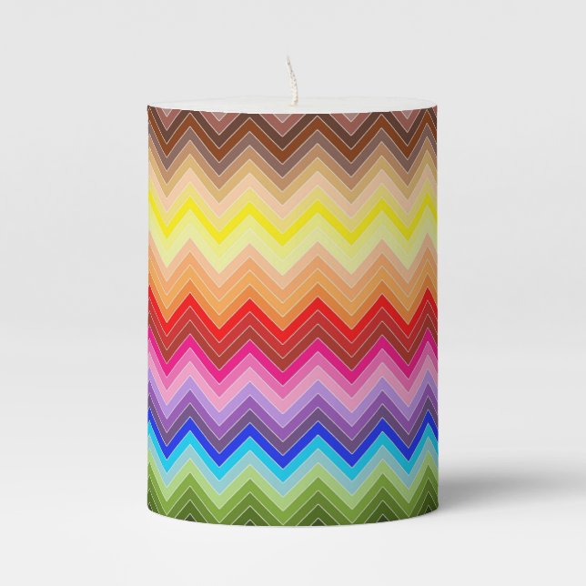 Rainbow Zig Zag Pillar Candle (Front)
