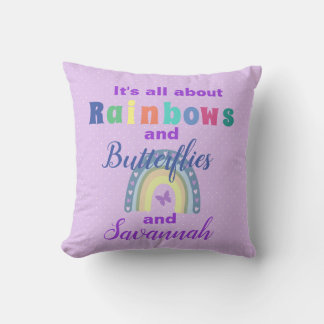 Rainbows And Butterflies Personalized   Throw Pillow