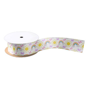 Rainbows and Butterflies Satin Ribbon in White