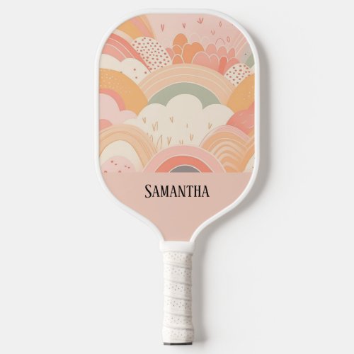 Rainbows and Clouds Boho Botanical Abstract  Pickleball Paddle
