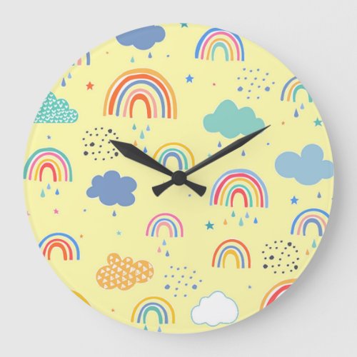 Rainbows and clouds large clock