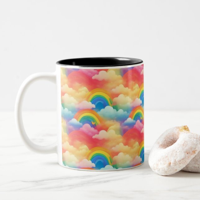 Rainbows and Clouds Two-Tone Coffee Mug (With Donut)