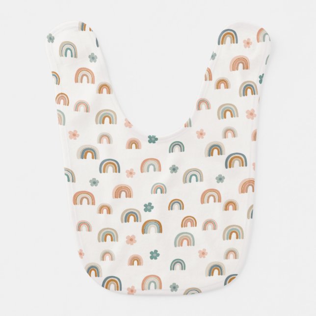Rainbows and flowers baby bib (Front)