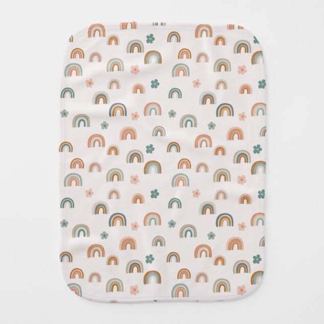 Rainbows and flowers baby burp cloth (Front)