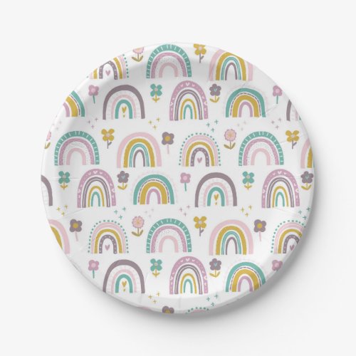 Rainbows and flowers birthday party plates