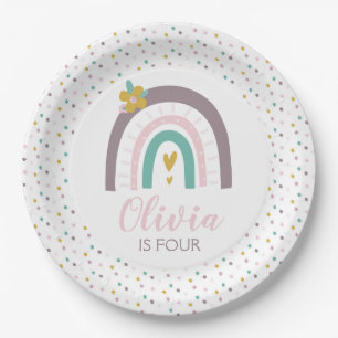 Rainbows and flowers birthday party plates
