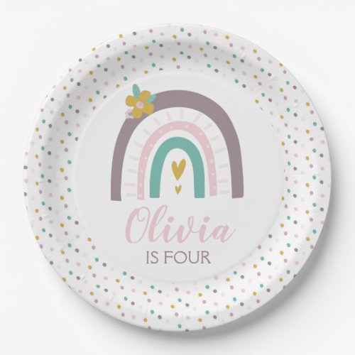 Rainbows and flowers birthday party plates