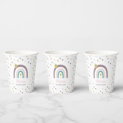 Rainbows and Flowers purple Birthday Party Paper Cups