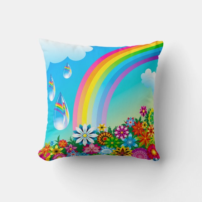 Rainbows and Flowers Throw Pillow (Front)