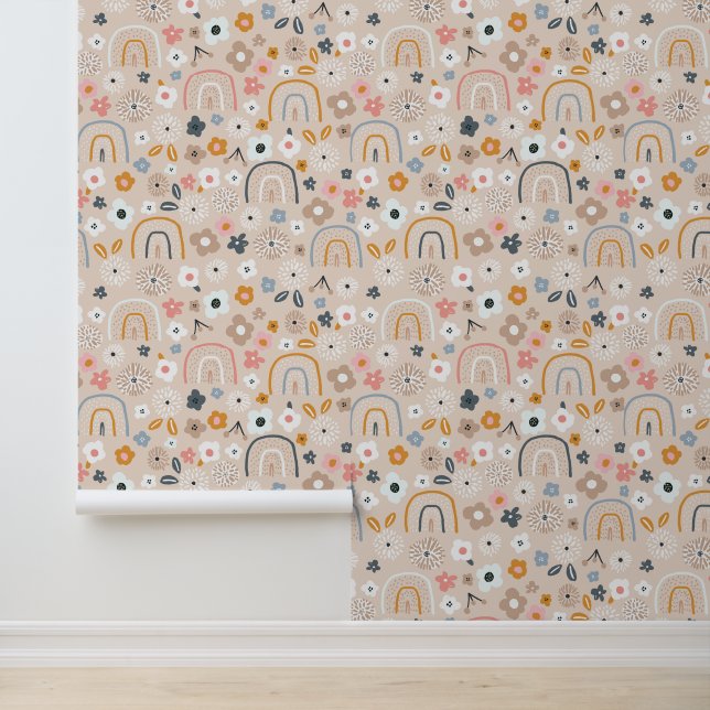 Rainbows and hand drawn flowers wallpaper  (Application)