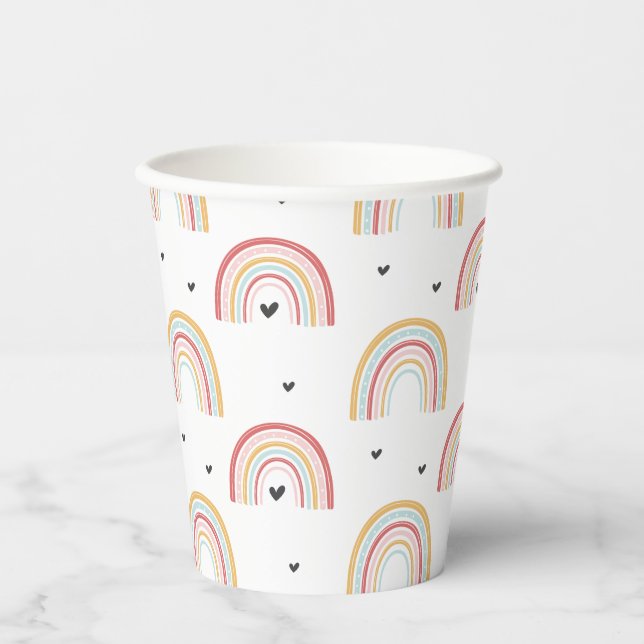 Rainbows and Hearts Birthday Party Paper Cups (Front)