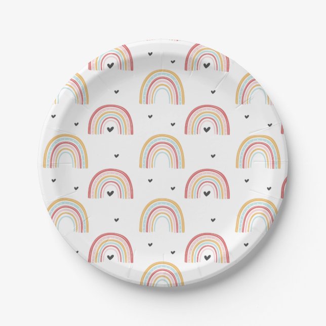 Rainbows and Hearts Birthday Party Plates (Front)