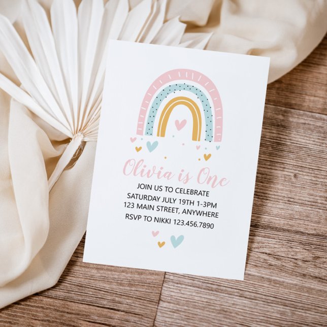 Rainbows and Hearts First Birthday Invite Pastel (Creator Uploaded)