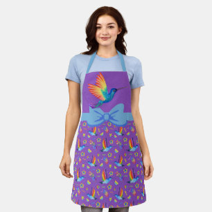 Rainbows and Love Humming Bird Apron in Aubergine