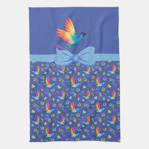 Rainbows and Love Humming Bird in Blueberry Kitchen Towel