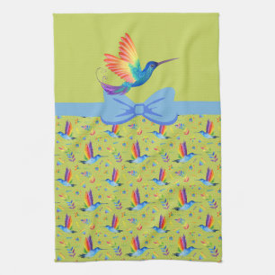 Rainbows and Love Humming Bird in Lime Kitchen Towel